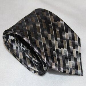 Van Heusen Men's Geometric Tie – Black, Gray & Beige – 100% Polyester